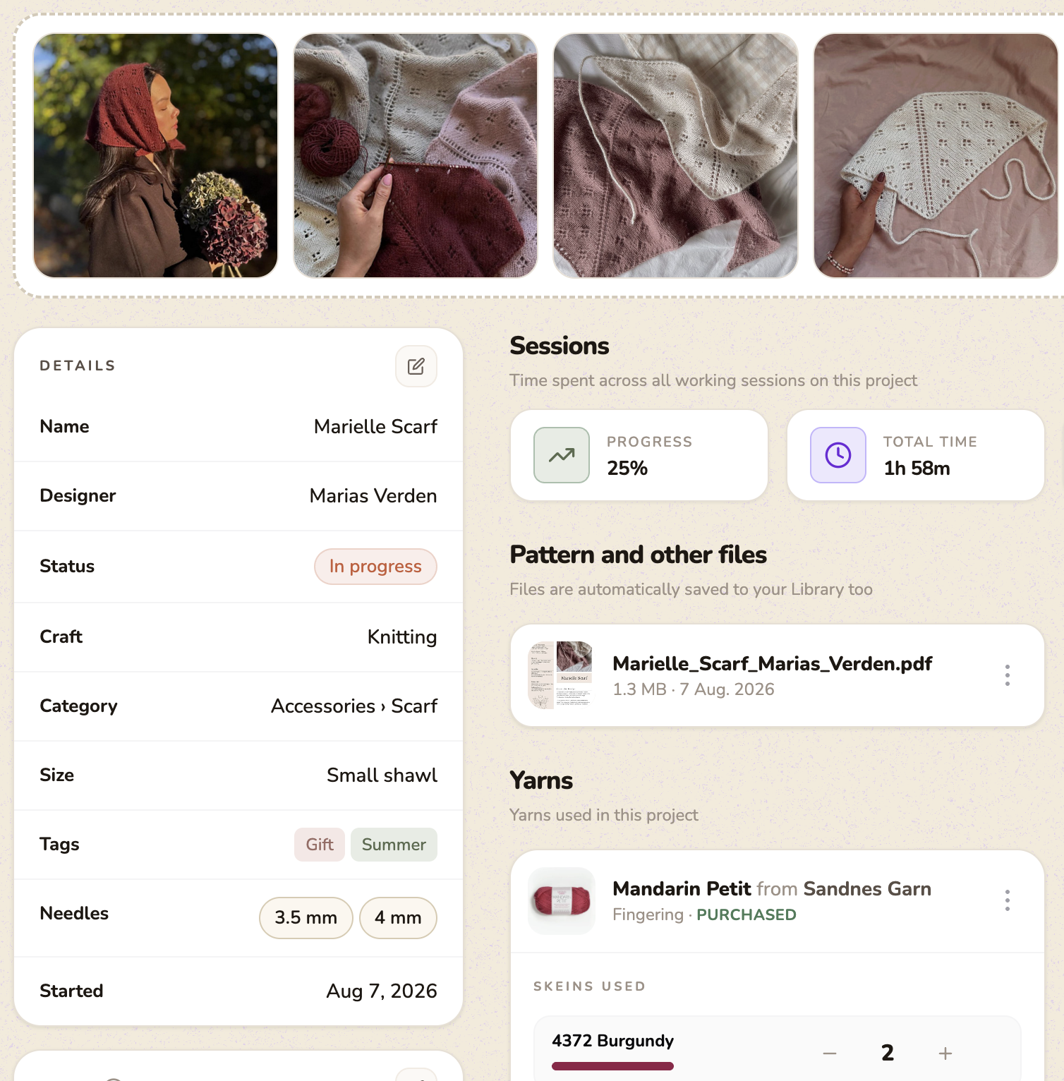 A Twizzory knitting project page