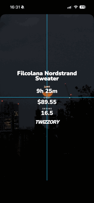 The Twizzory overlay placed on a Story with alignment guides shown
